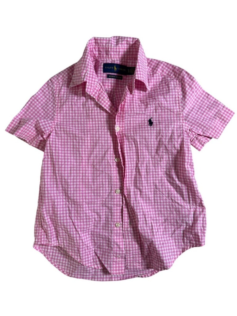 Ralph Lauren Pink Gingham Short Sleeve Shirt Kids Size 4T Cotton Natural Stretch